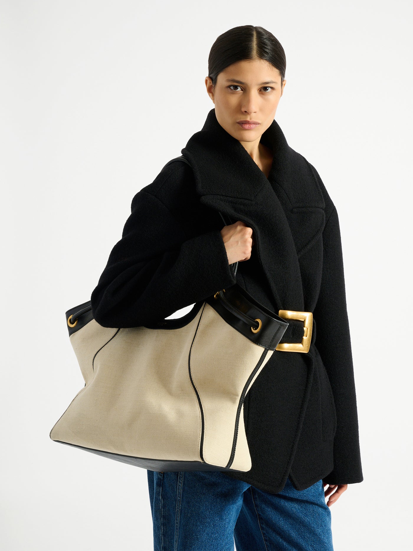 Großer Shopper aus Canvas und Glattleder
