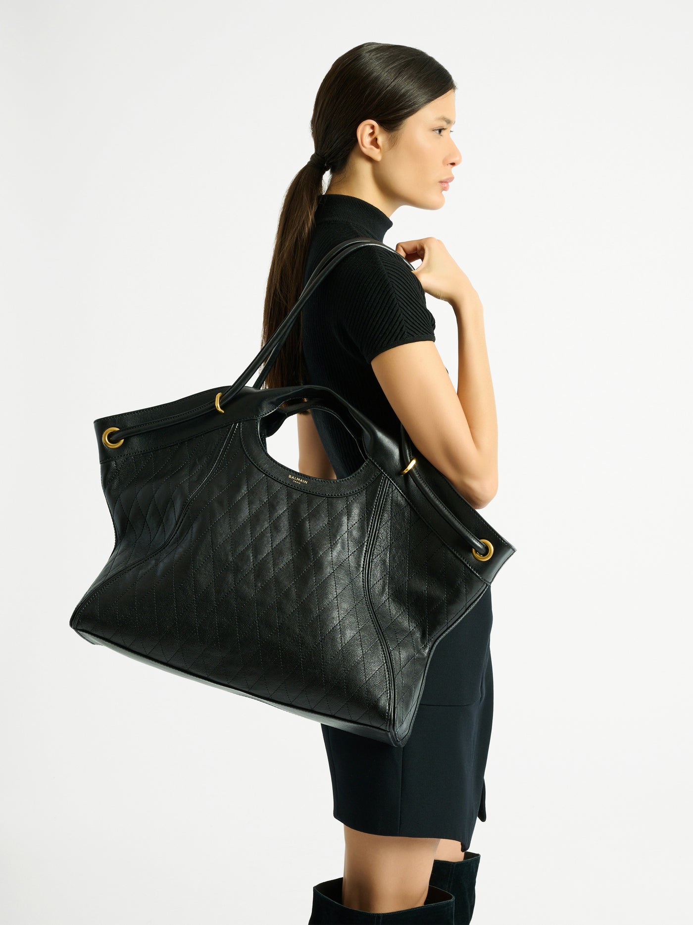 Large Tote in topstitched leather
