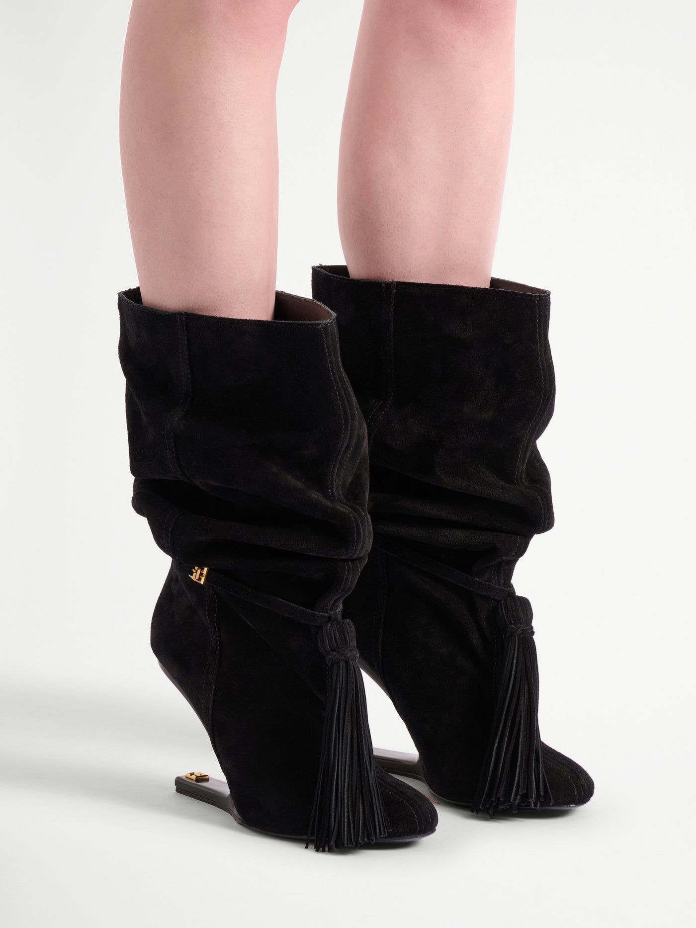 Botines No Wedge con pompón de ante