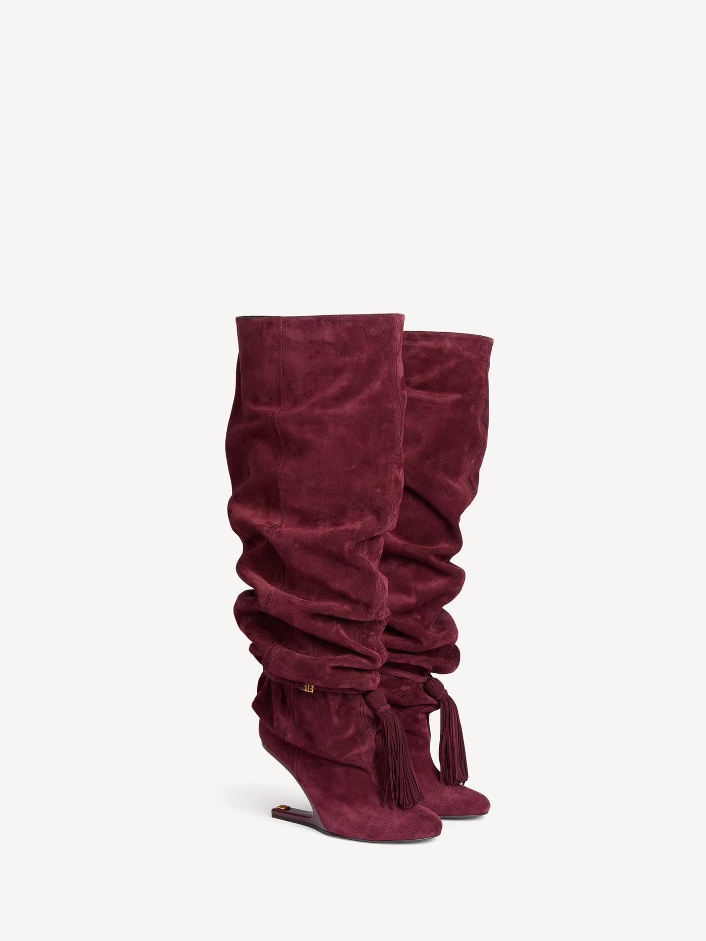 Cuissardes “No Wedge” con pompon in pelle scamosciata