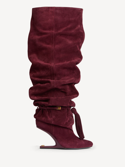 Cuissardes “No Wedge” con pompon in pelle scamosciata
