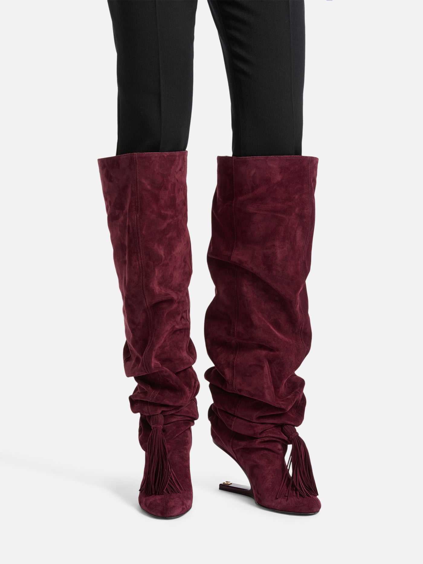 Cuissardes “No Wedge” con pompon in pelle scamosciata