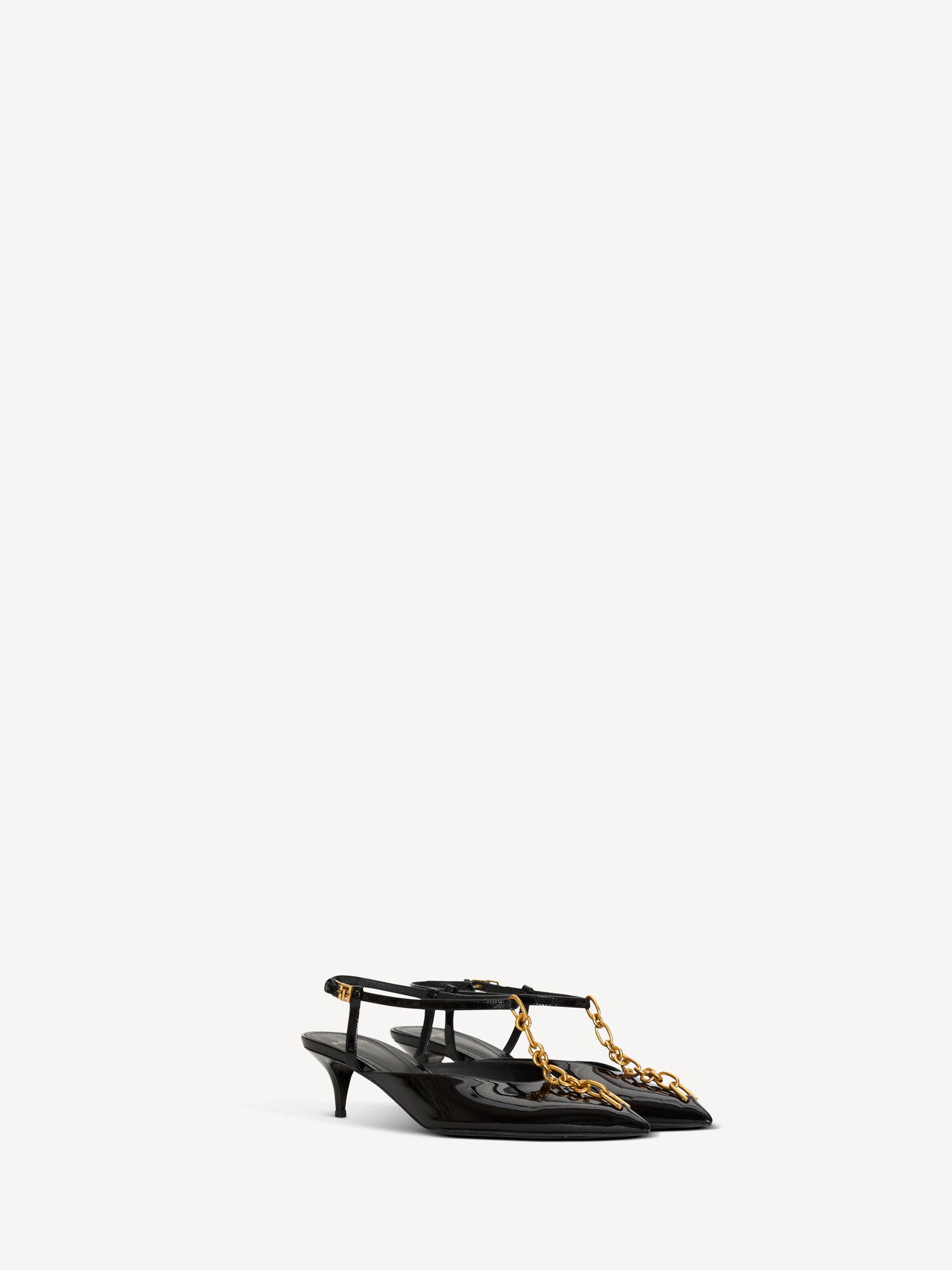 Slingback Sync con tacco in pelle verniciata con catena