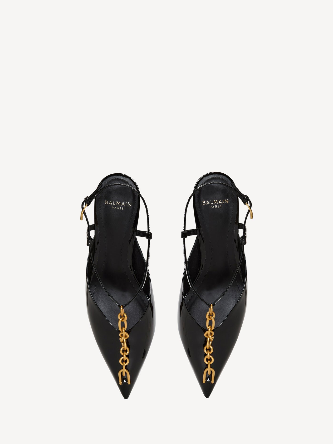 Slingback Sync con tacco in pelle verniciata con catena