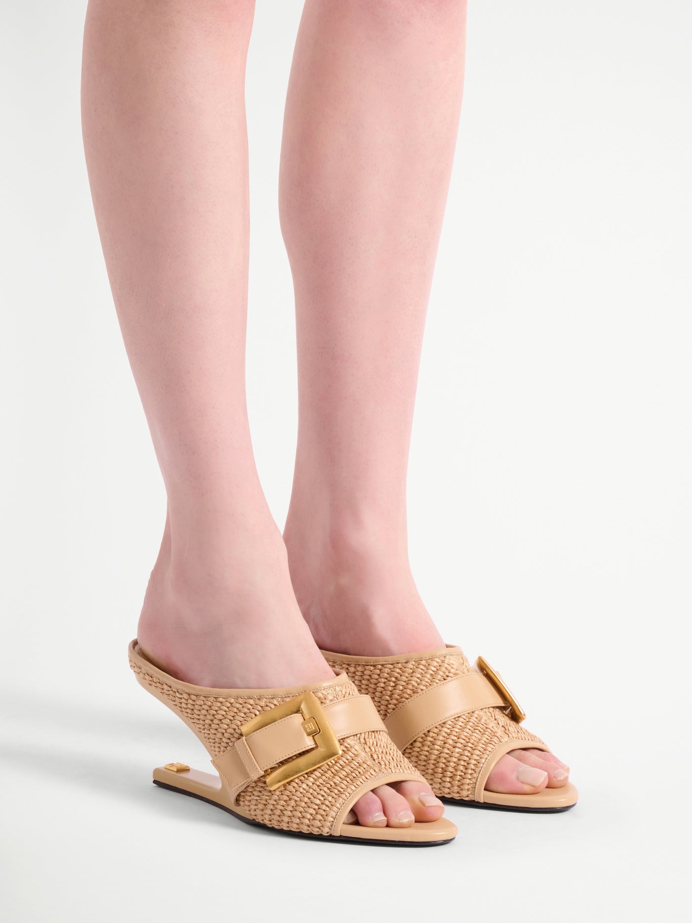 Mules Anthem No Wedge de rafia y piel lisa