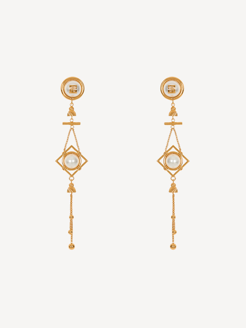 Boucles d’oreilles pendantes en laiton et perles
