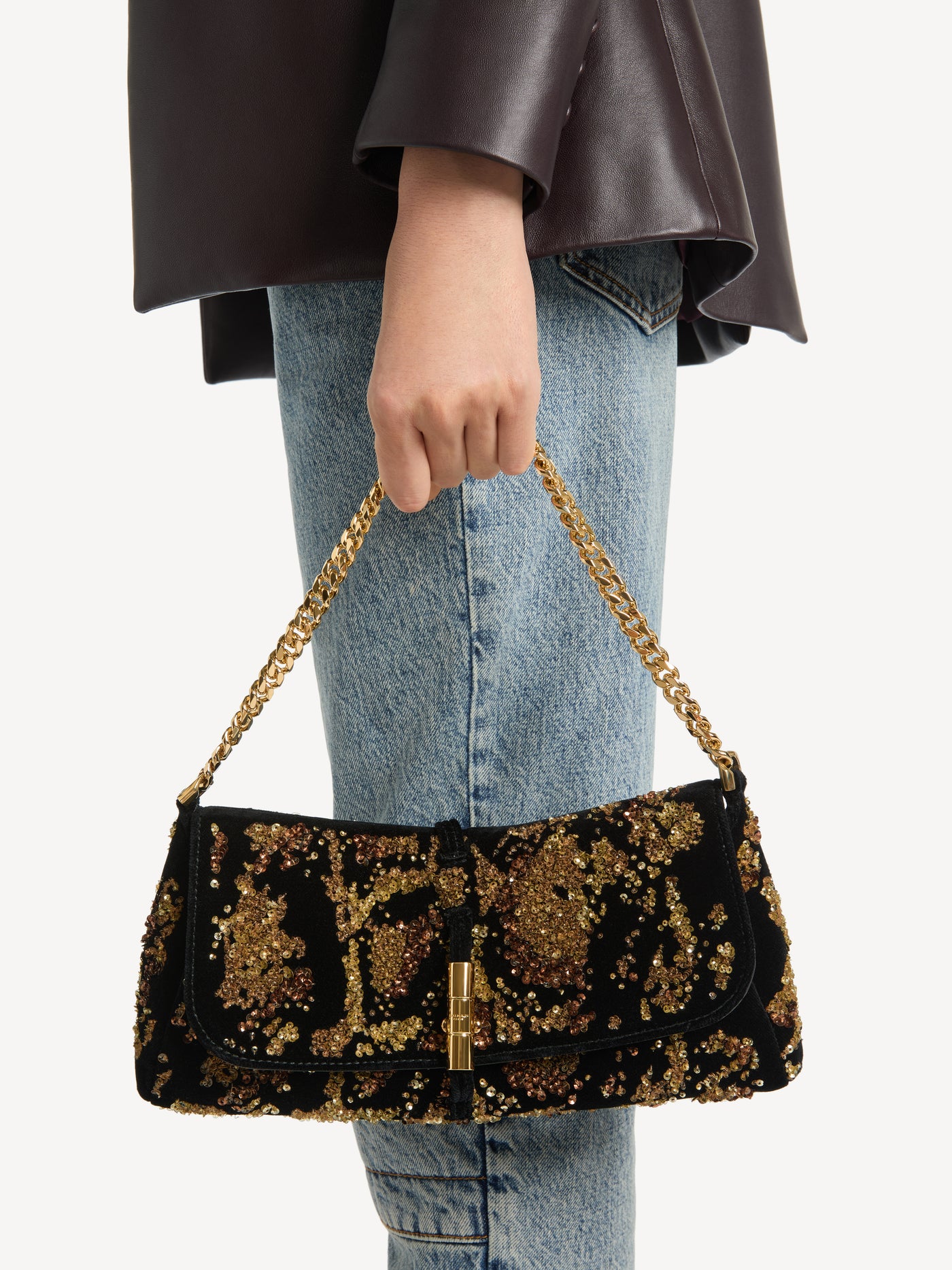 Balmain Metropolis bag in python-effect embroidered velvet
