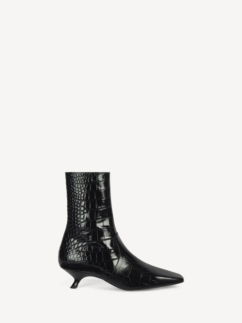 Ankle boots in embossed crocodile-print leather