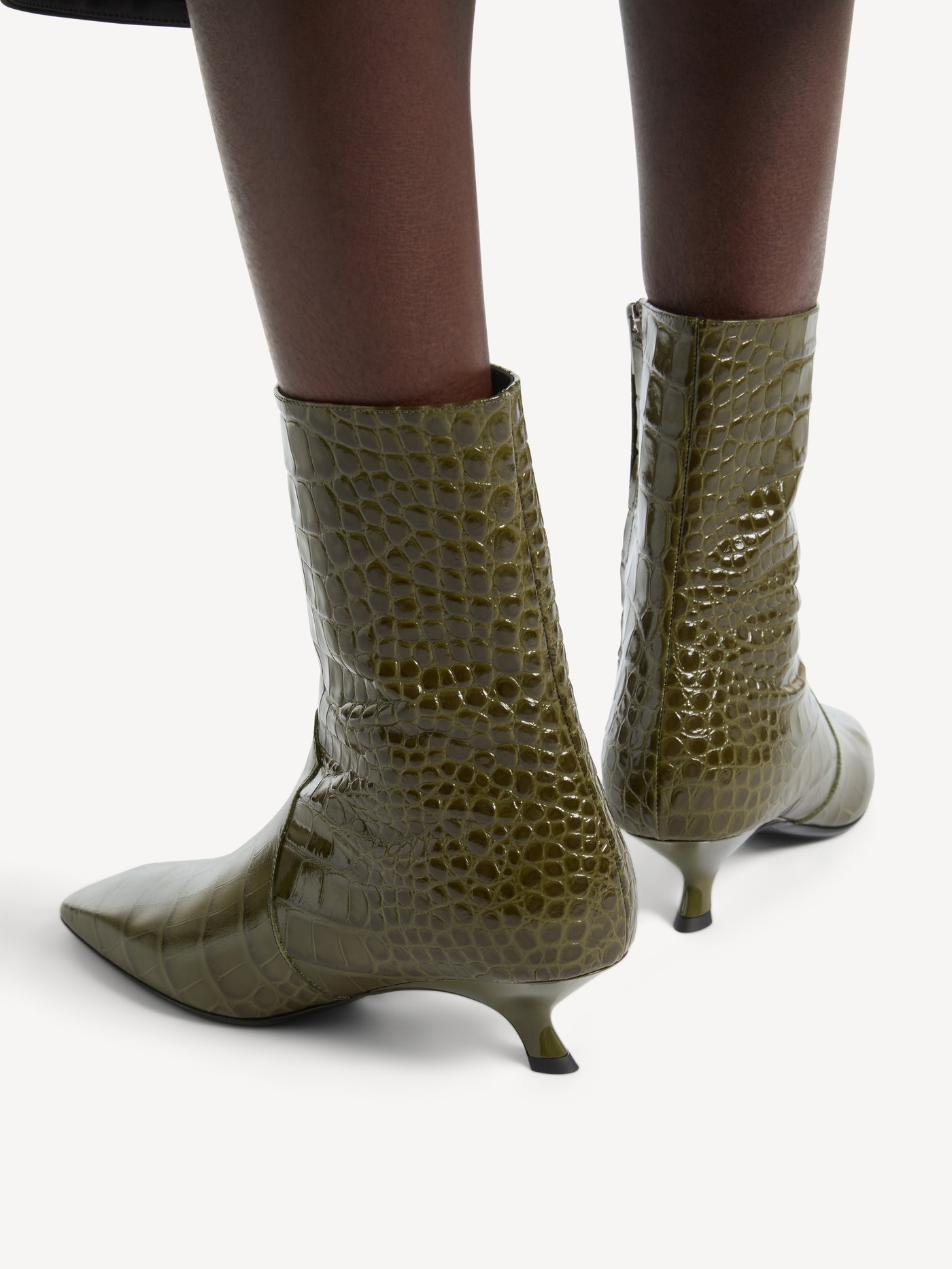 Ankle boots in embossed crocodile-print leather