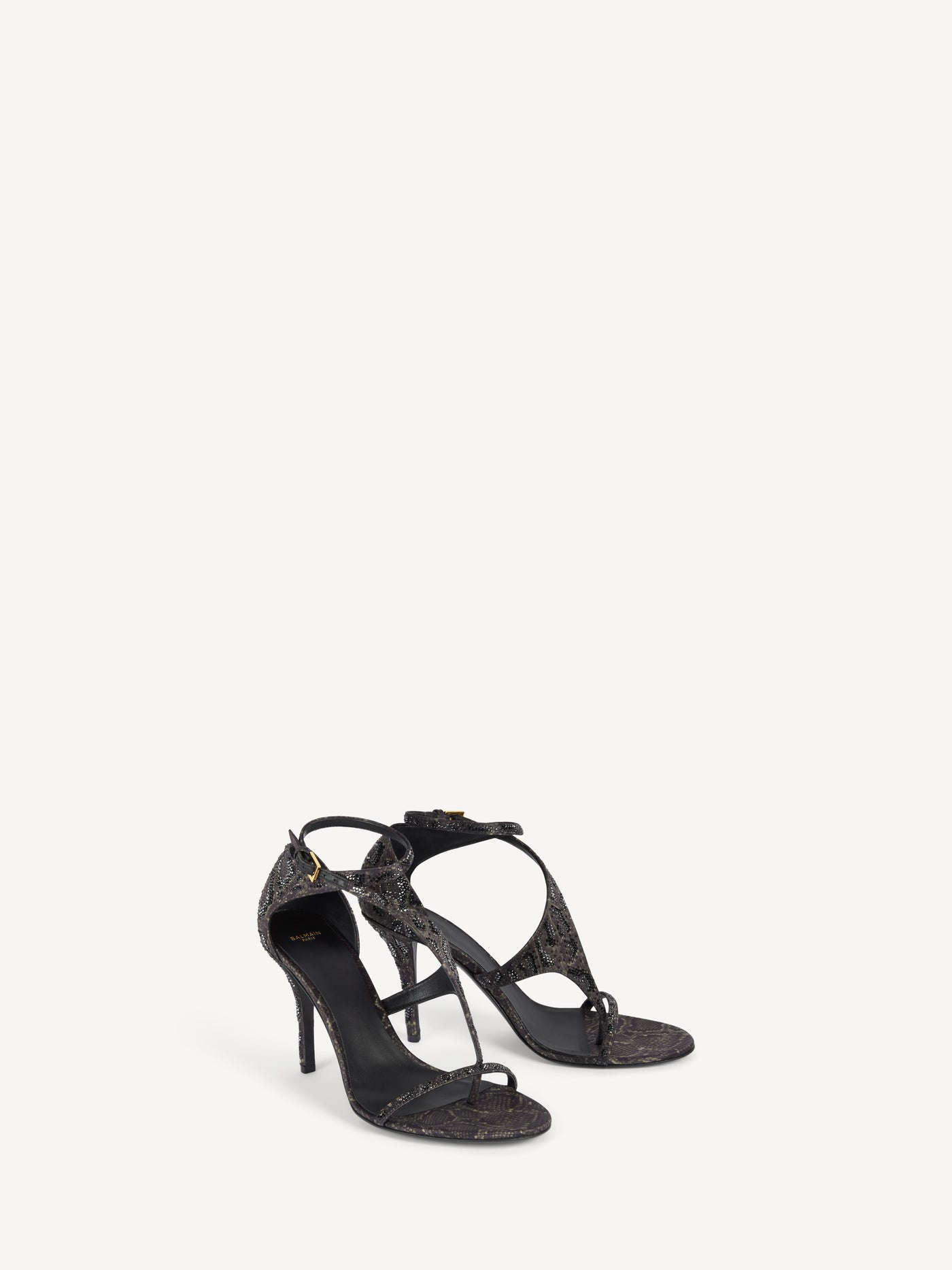 Printed satin toe-post sandals with crystals