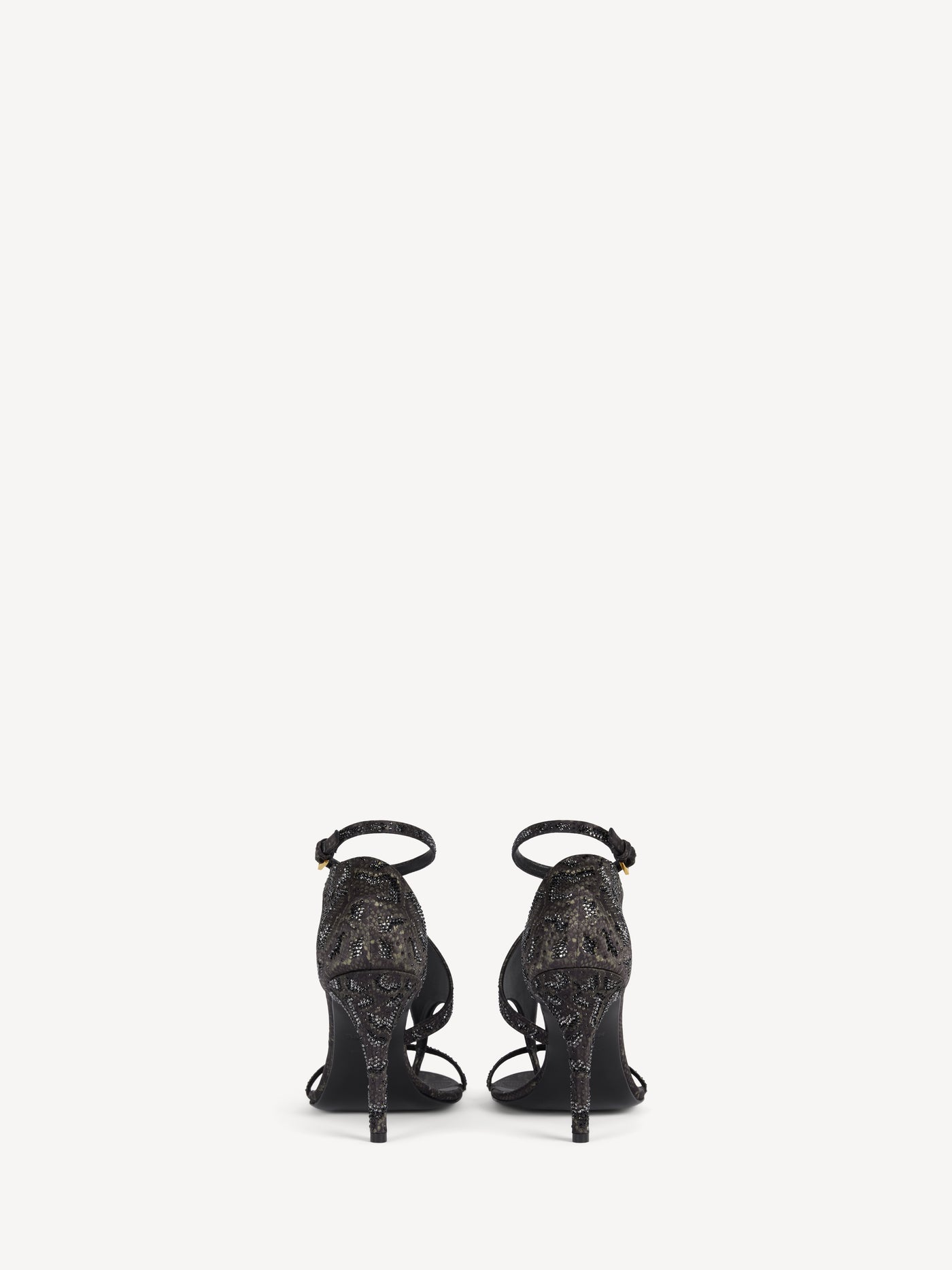 Printed satin toe-post sandals with crystals
