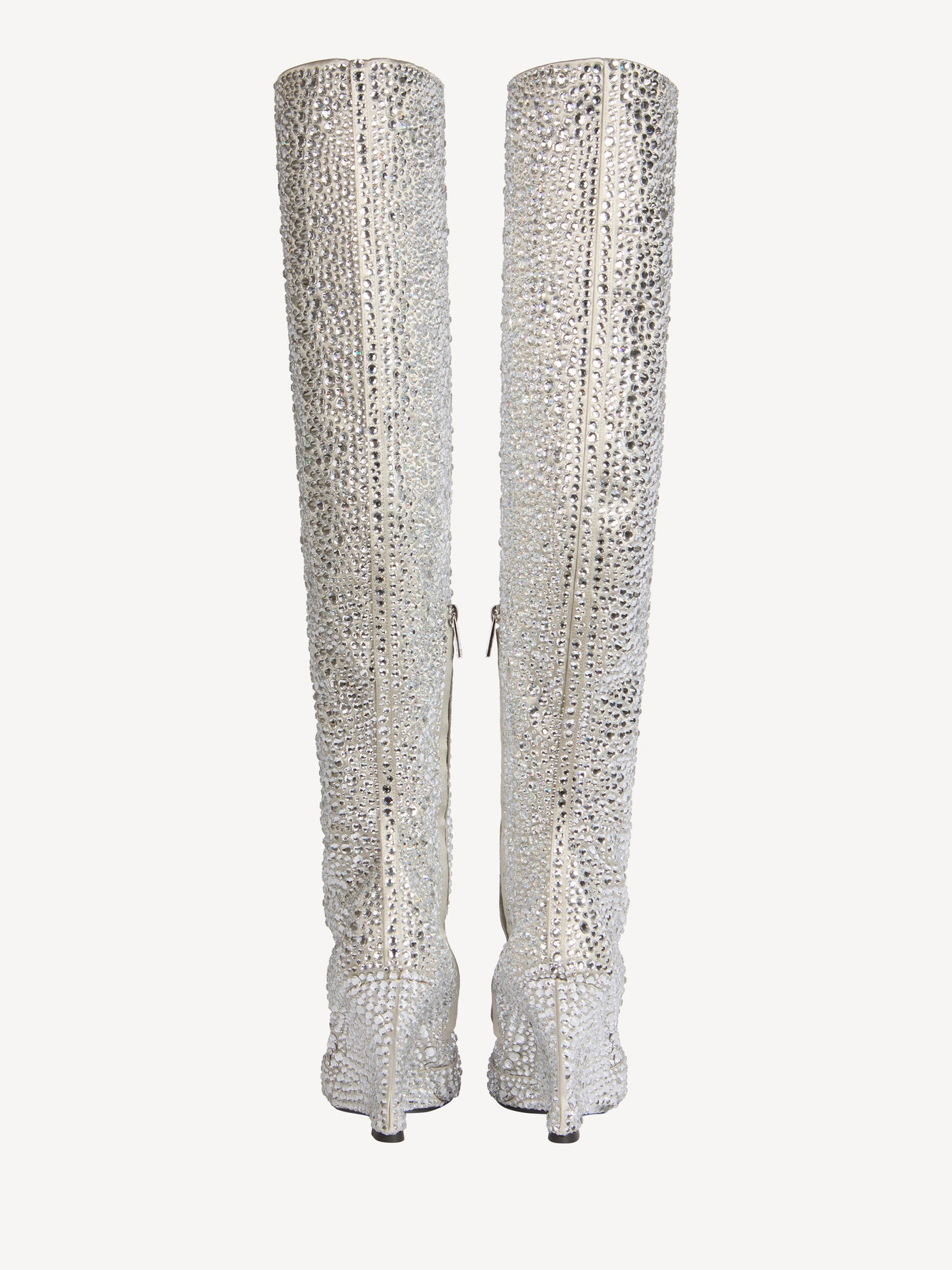 Wedge thigh-high satin boots with crystals
