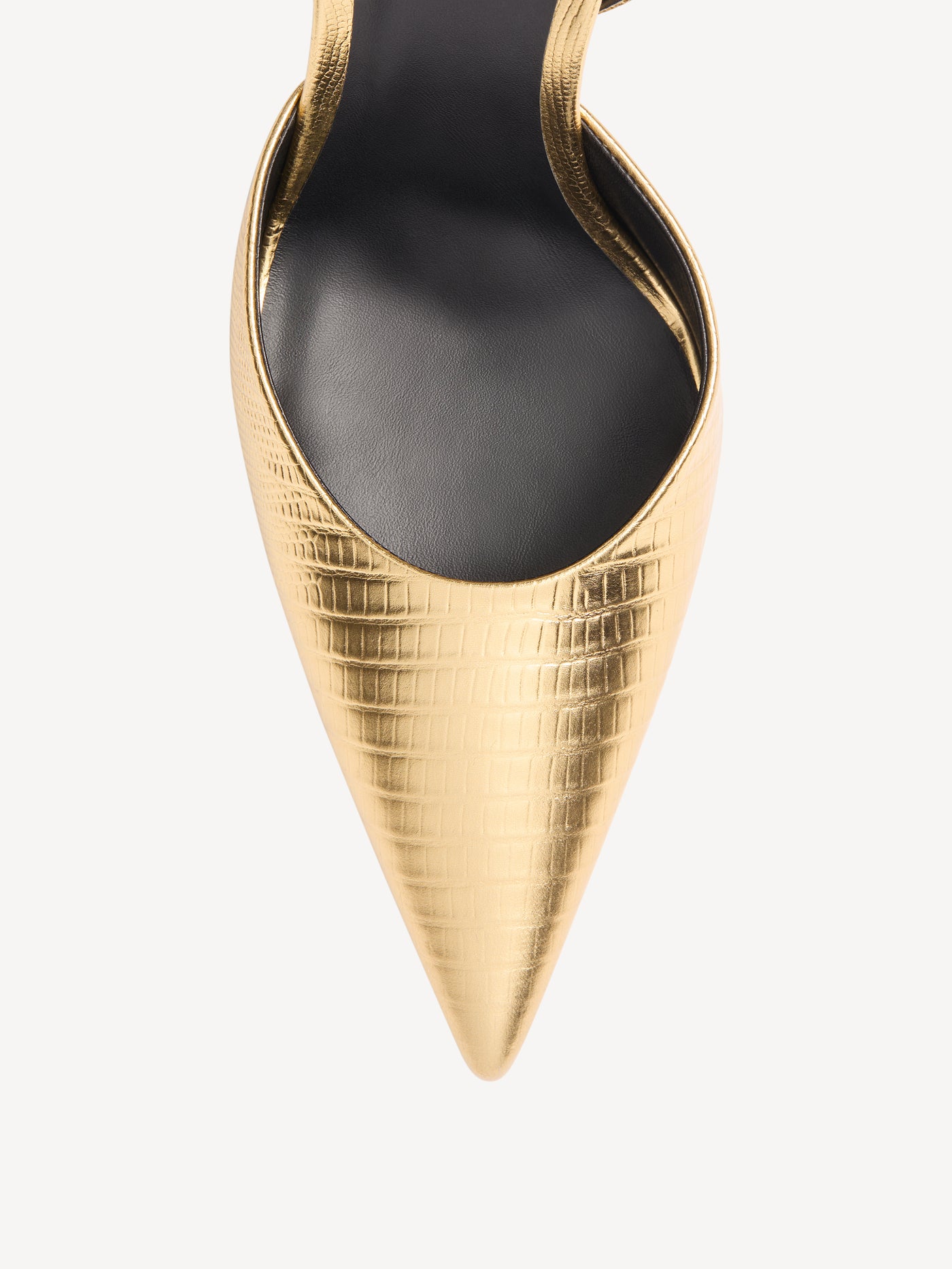 Zapatos de tacón con tiras de piel repujada metalizada