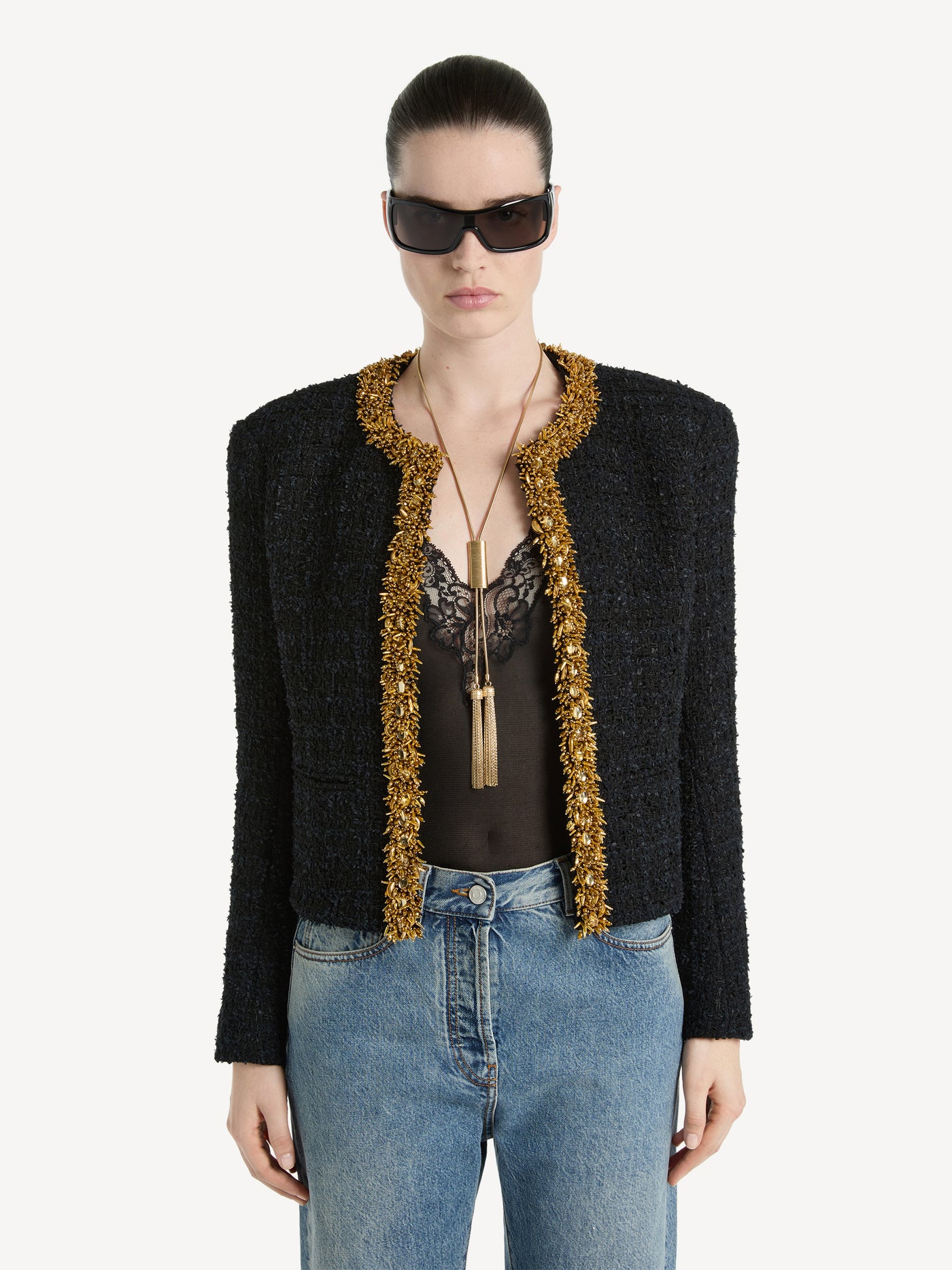 Embroidered tweed jacket