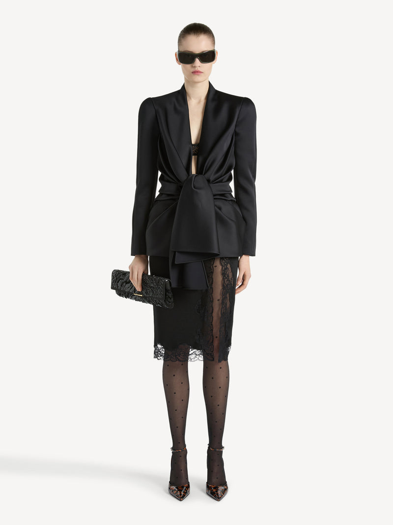 Satin crepe jacket with tie detail