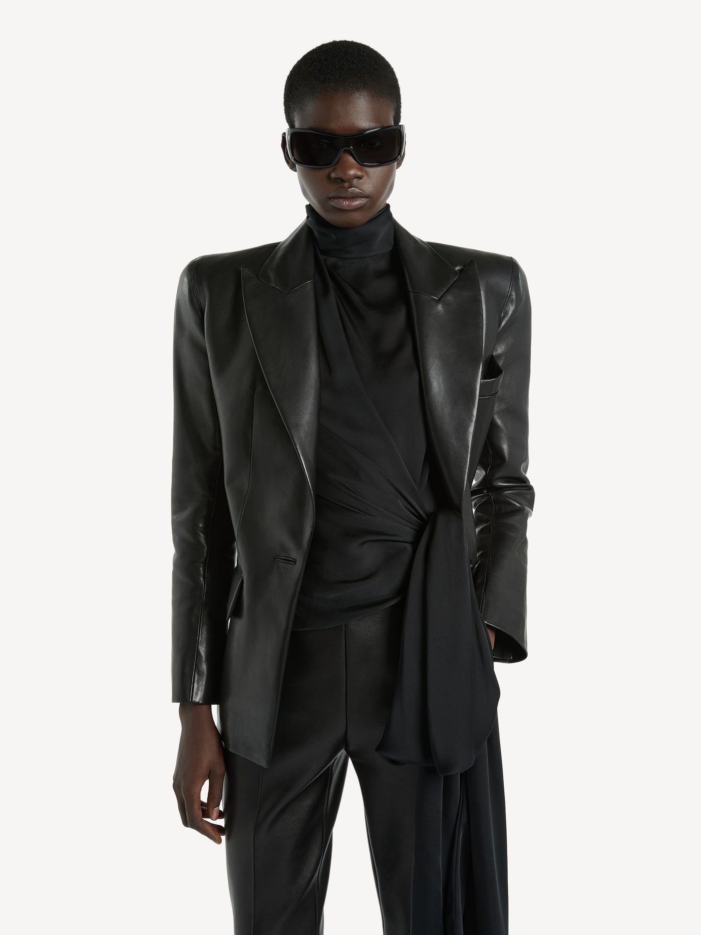 Structured-shoulder lambskin jacket