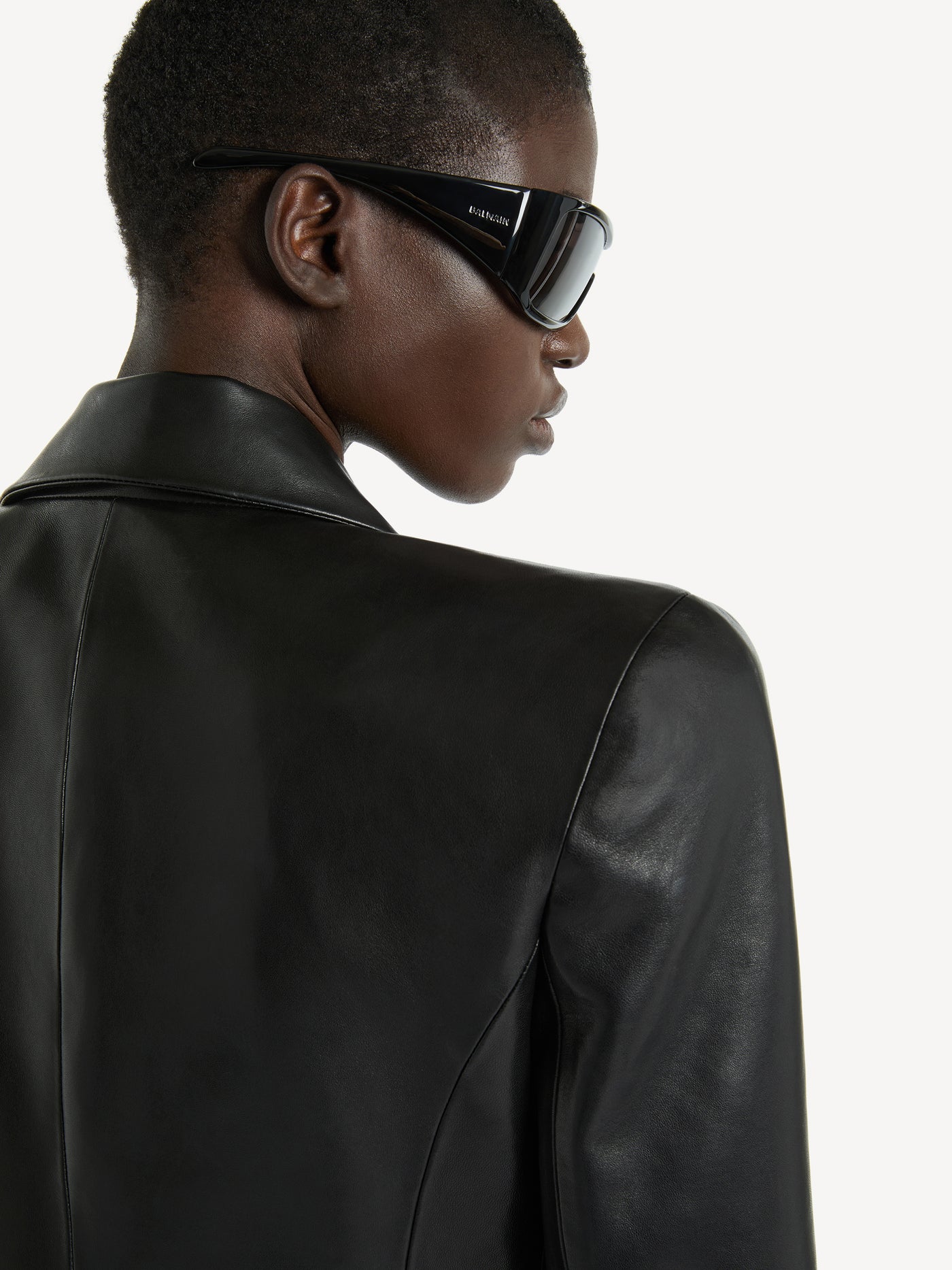 Structured-shoulder lambskin jacket