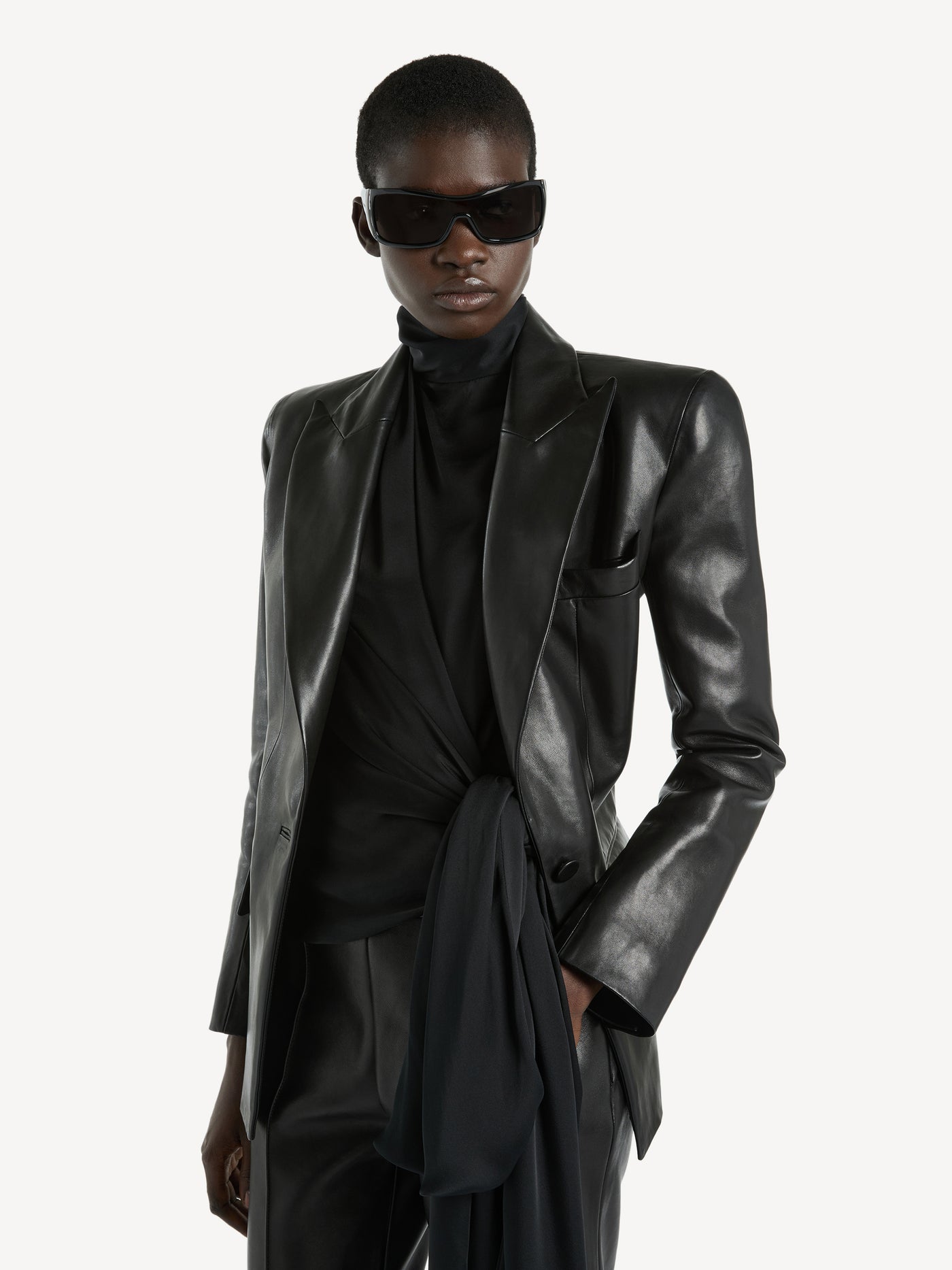 Structured-shoulder lambskin jacket