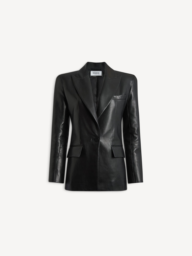 Structured-shoulder lambskin jacket