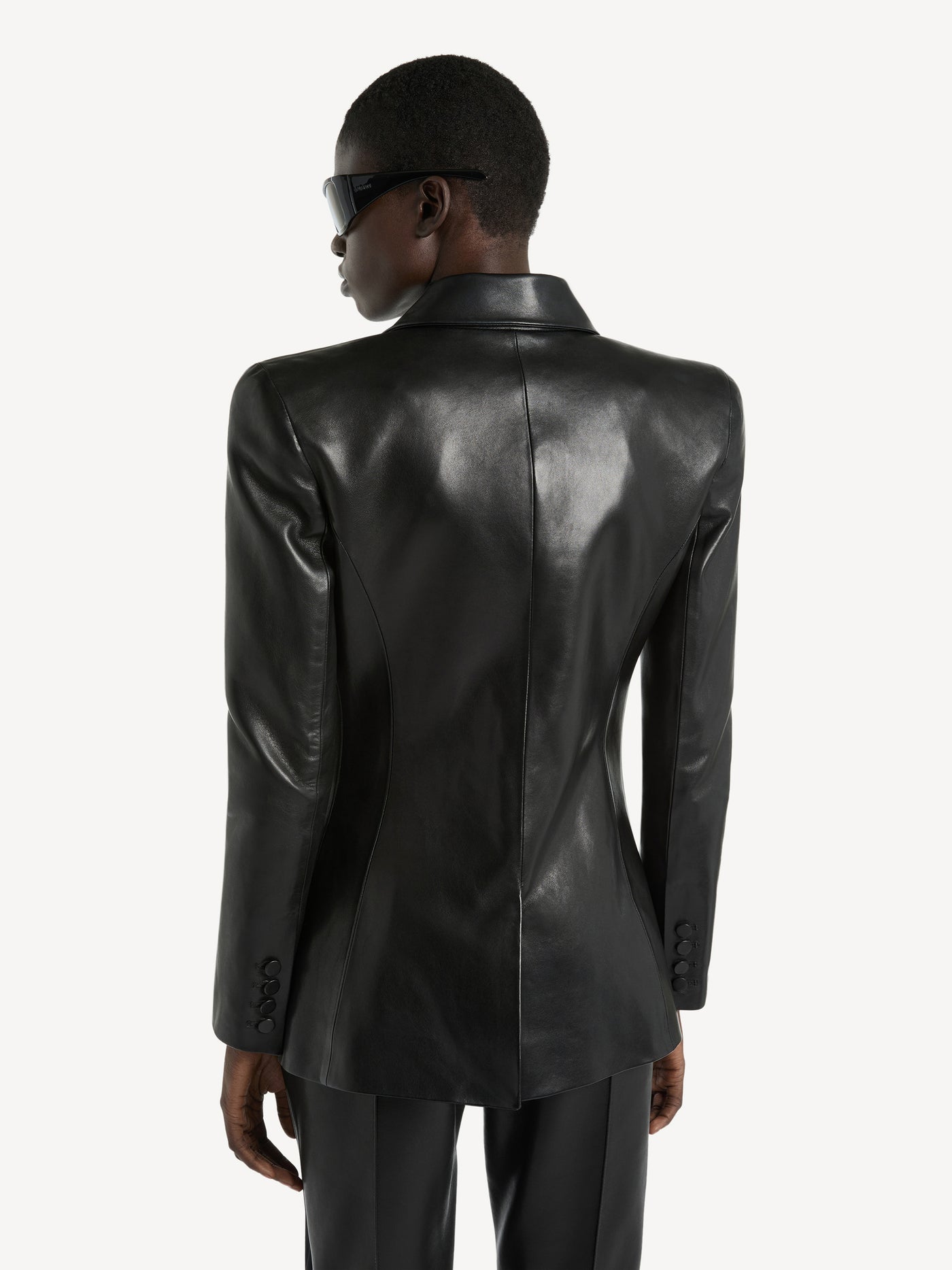 Structured-shoulder lambskin jacket