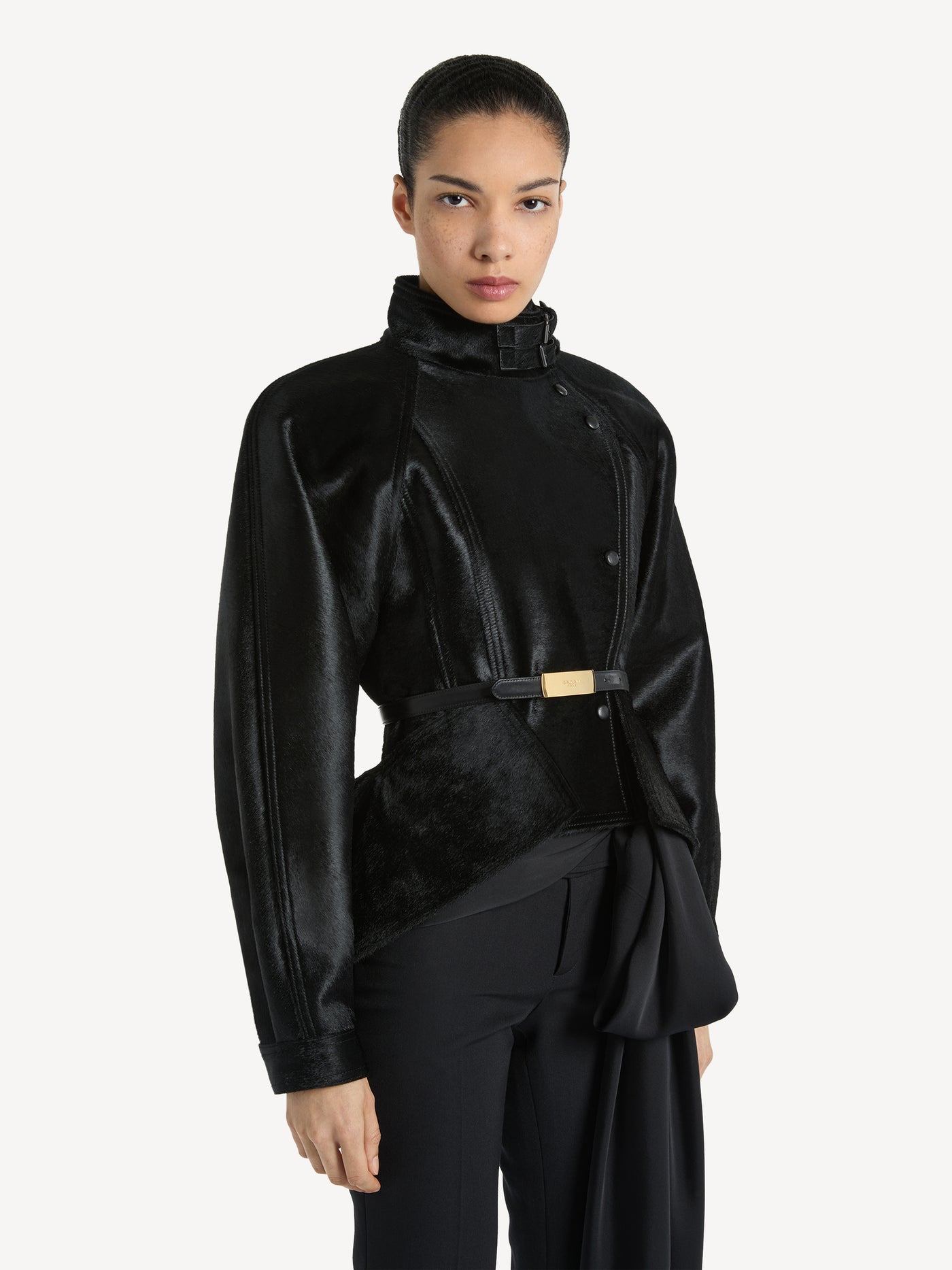 Pony-effect leather signature jacket