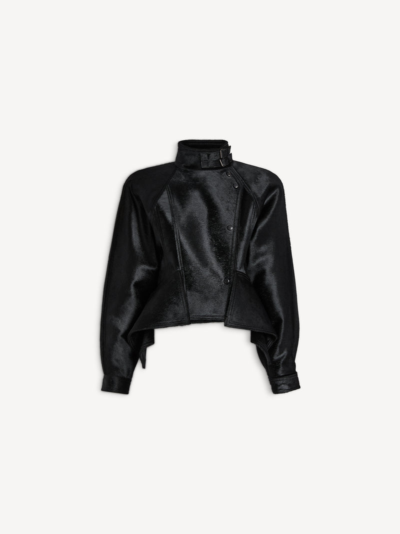 Pony-effect leather signature jacket