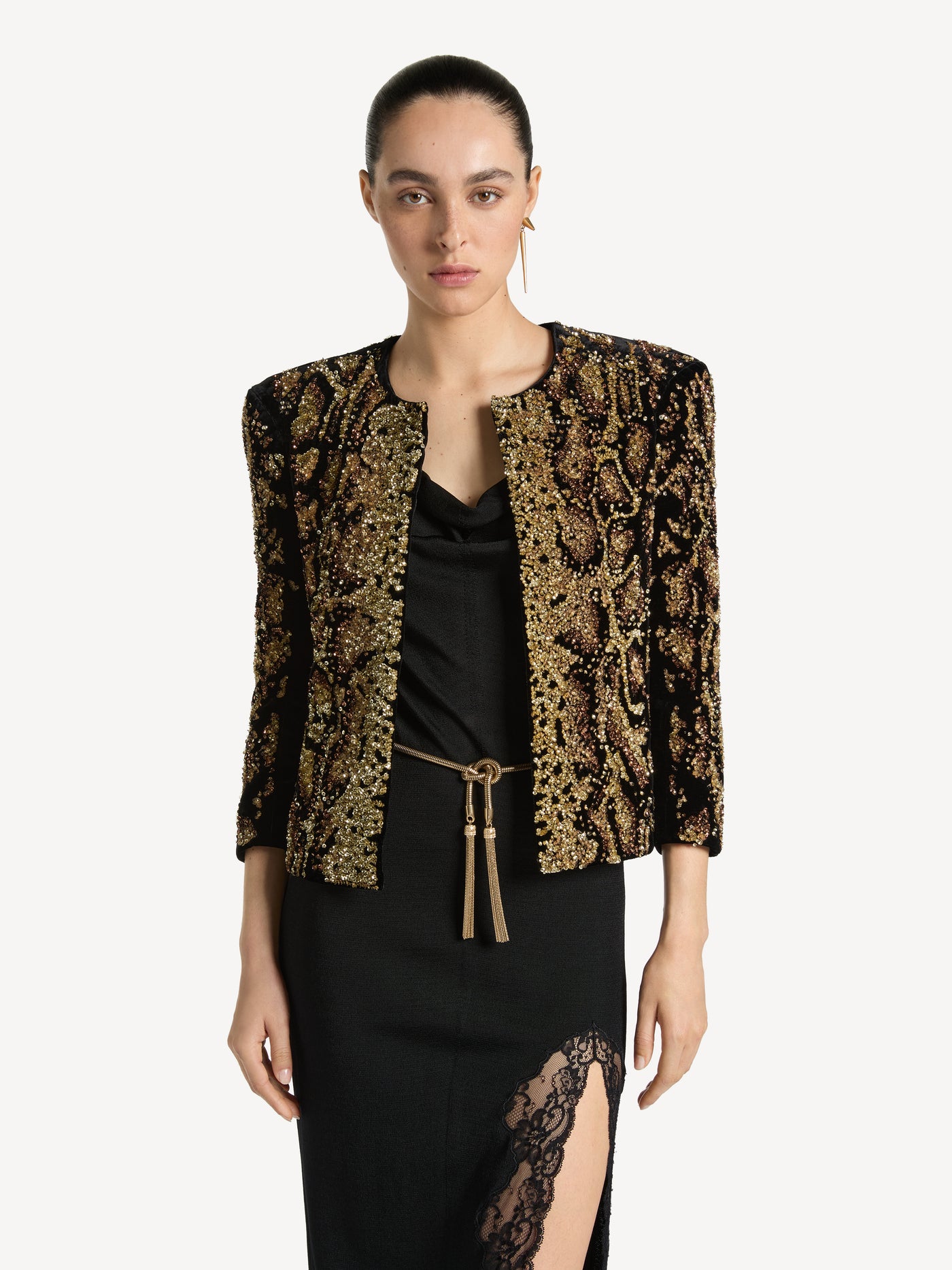 Spencer jacket in python-effect embroidered velvet