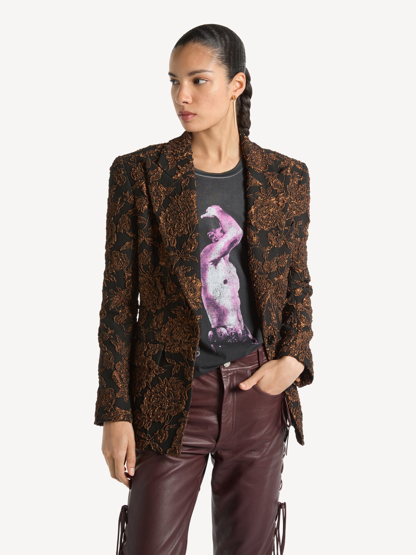 1-button jacket in cloqué jacquard