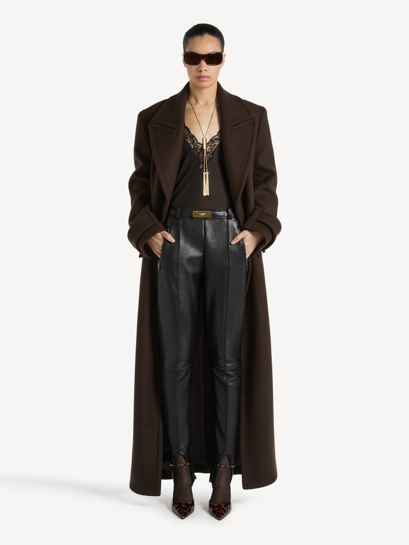 Manteau ceinturé en drap de laine