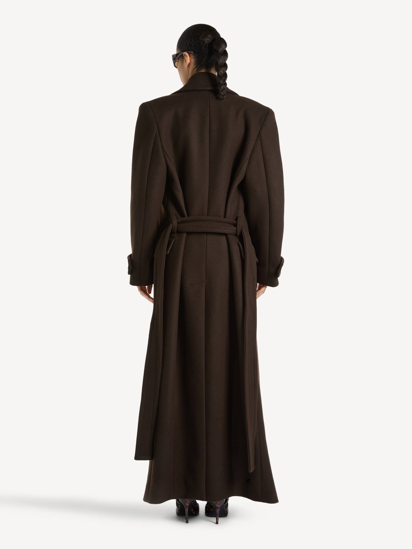 Manteau ceinturé en drap de laine