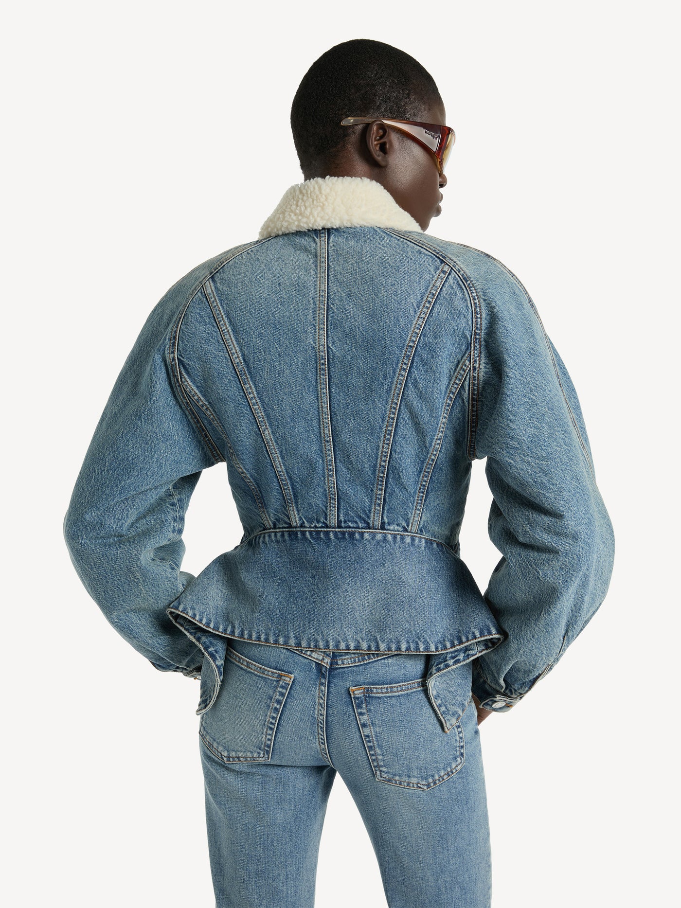 Denim signature jacket with shearling collar