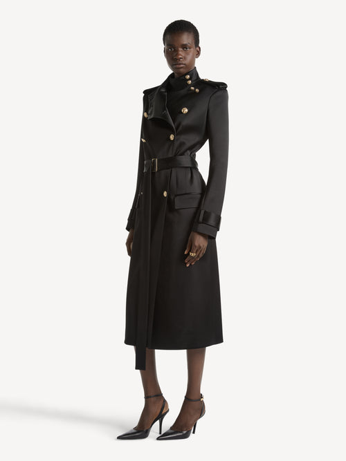 Belted satin crepe coat