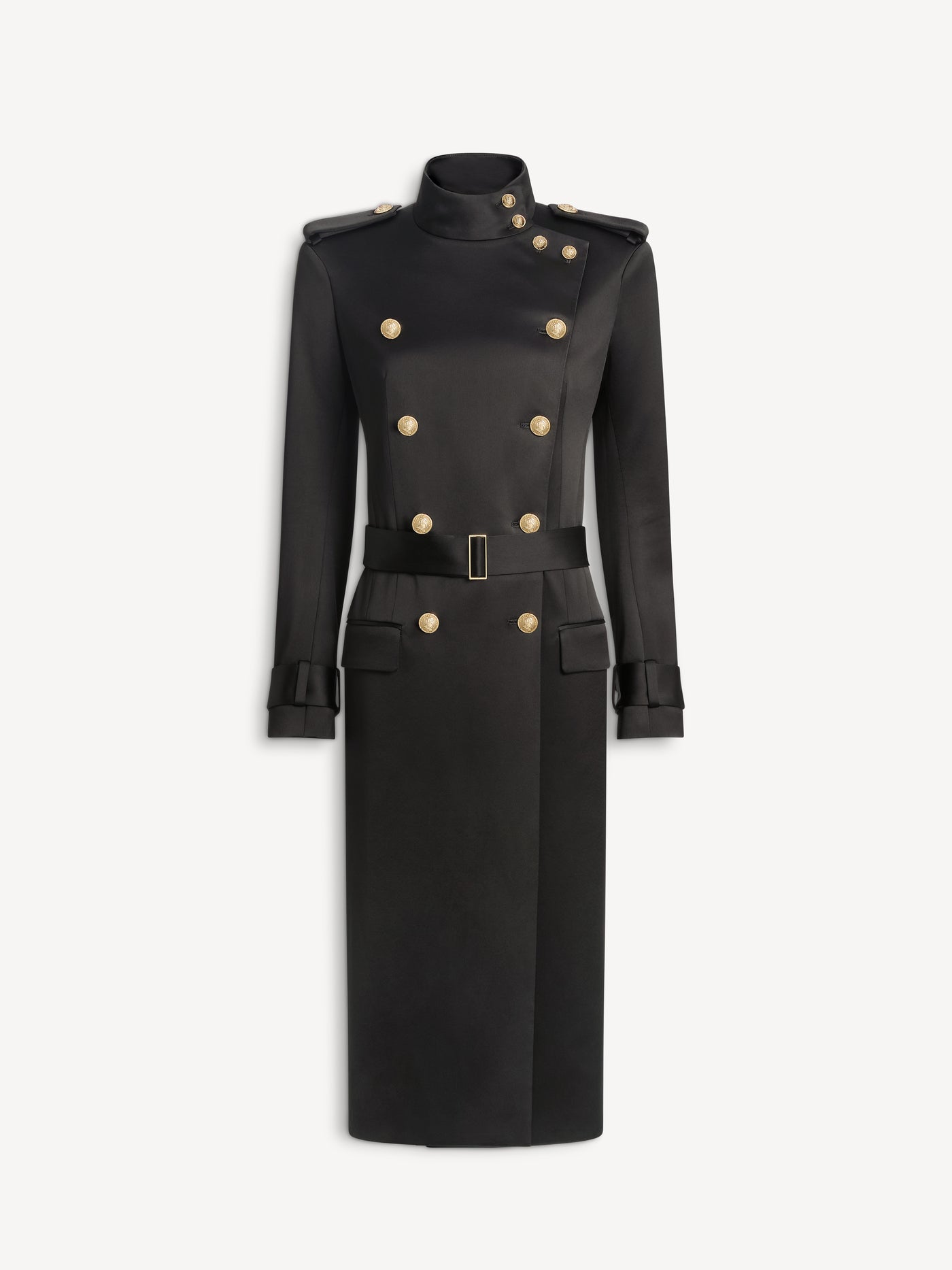 Belted satin crepe coat