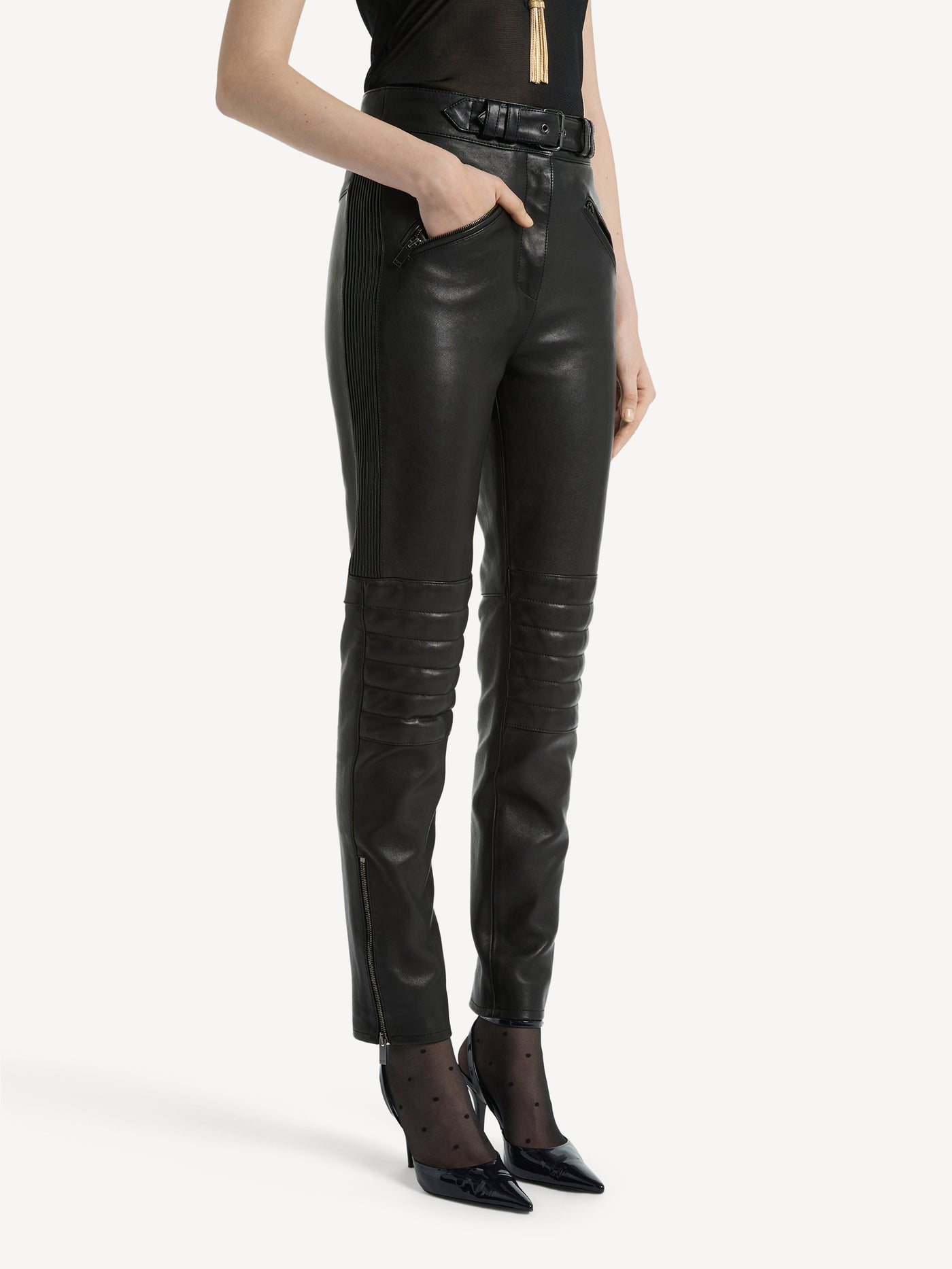 Pantaloni biker in pelle d’agnello