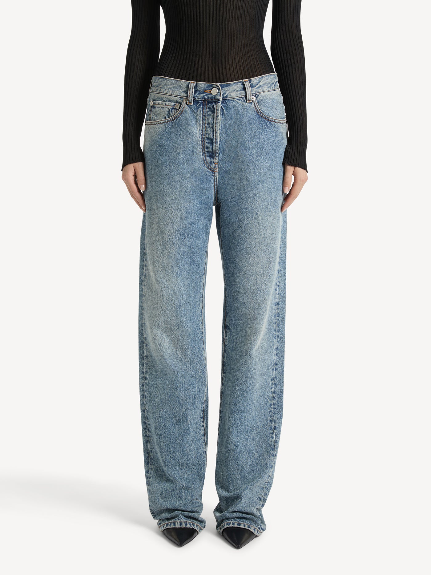 Jean droit en denim délavé