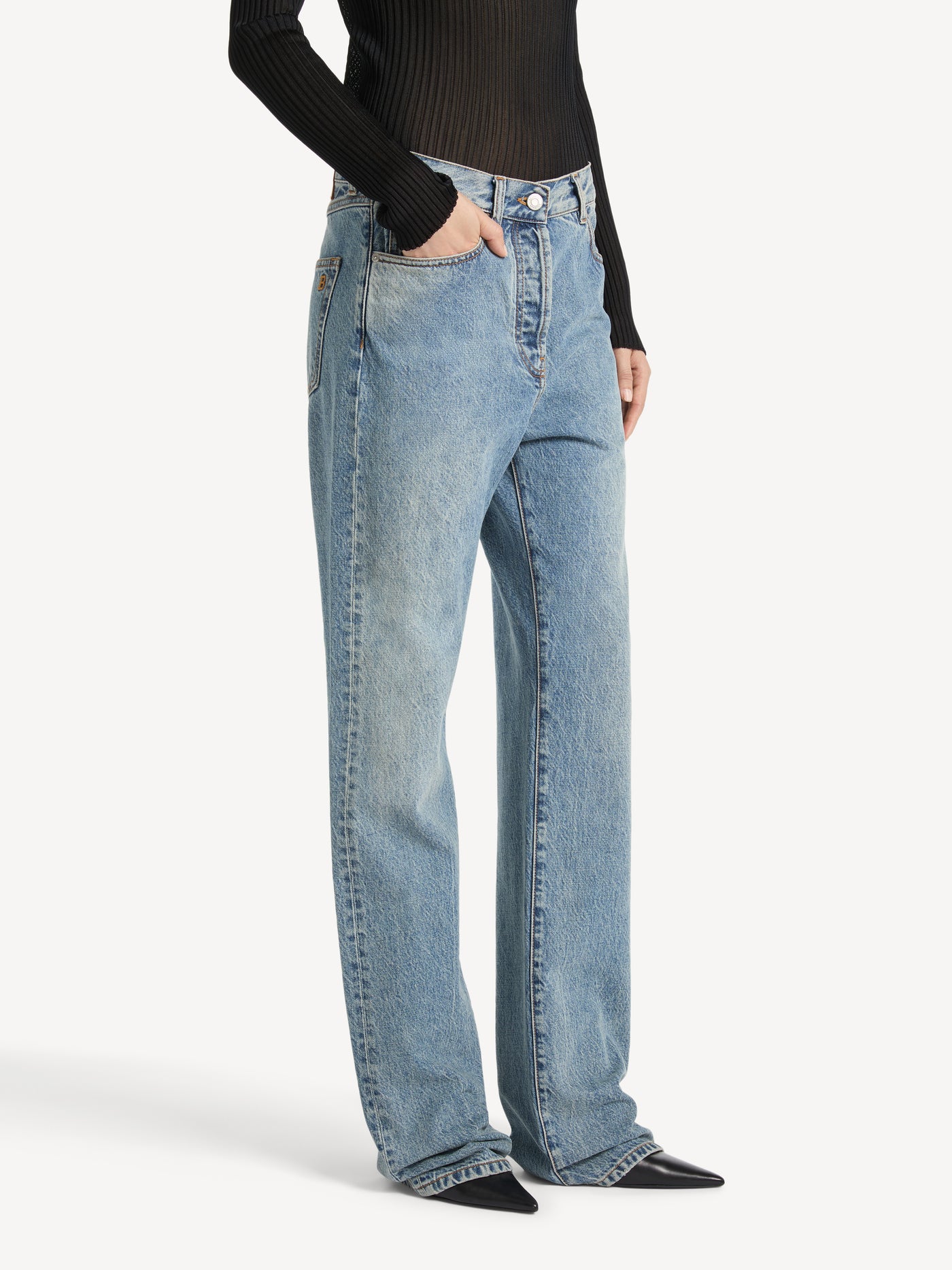 Jean droit en denim délavé