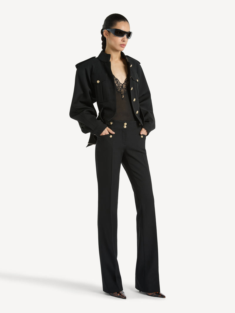 Pleated wool gabardine trousers