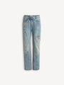 Straight-leg embroidered denim jeans