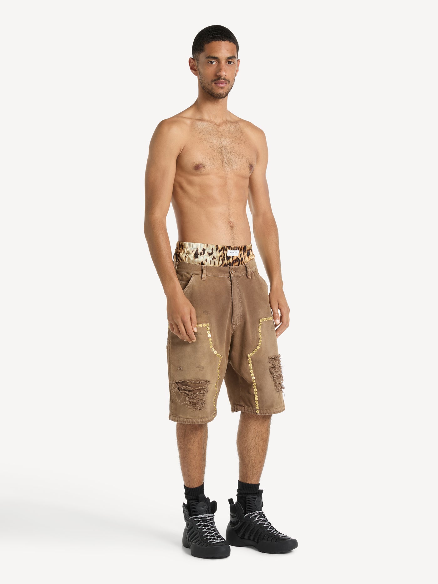 Bermudashorts aus Vintage-Baumwolle mit Nieten