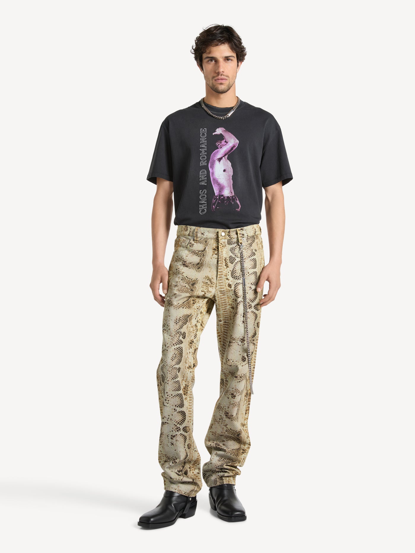Normal geschnittene Hose aus Denim mit Python-Print