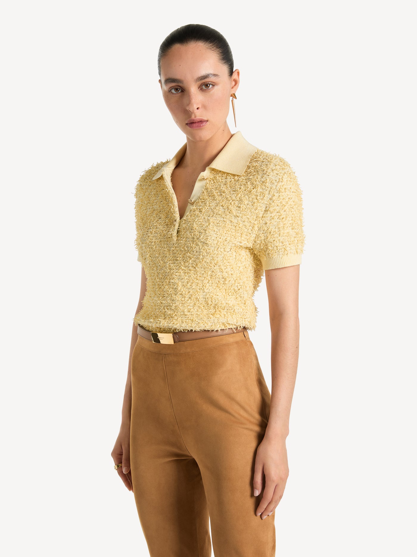 Knit tweed polo shirt