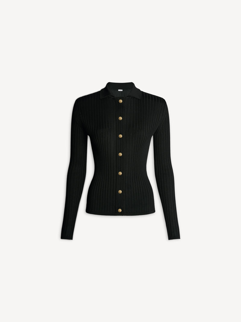 Buttoned ribbed knit cardigan