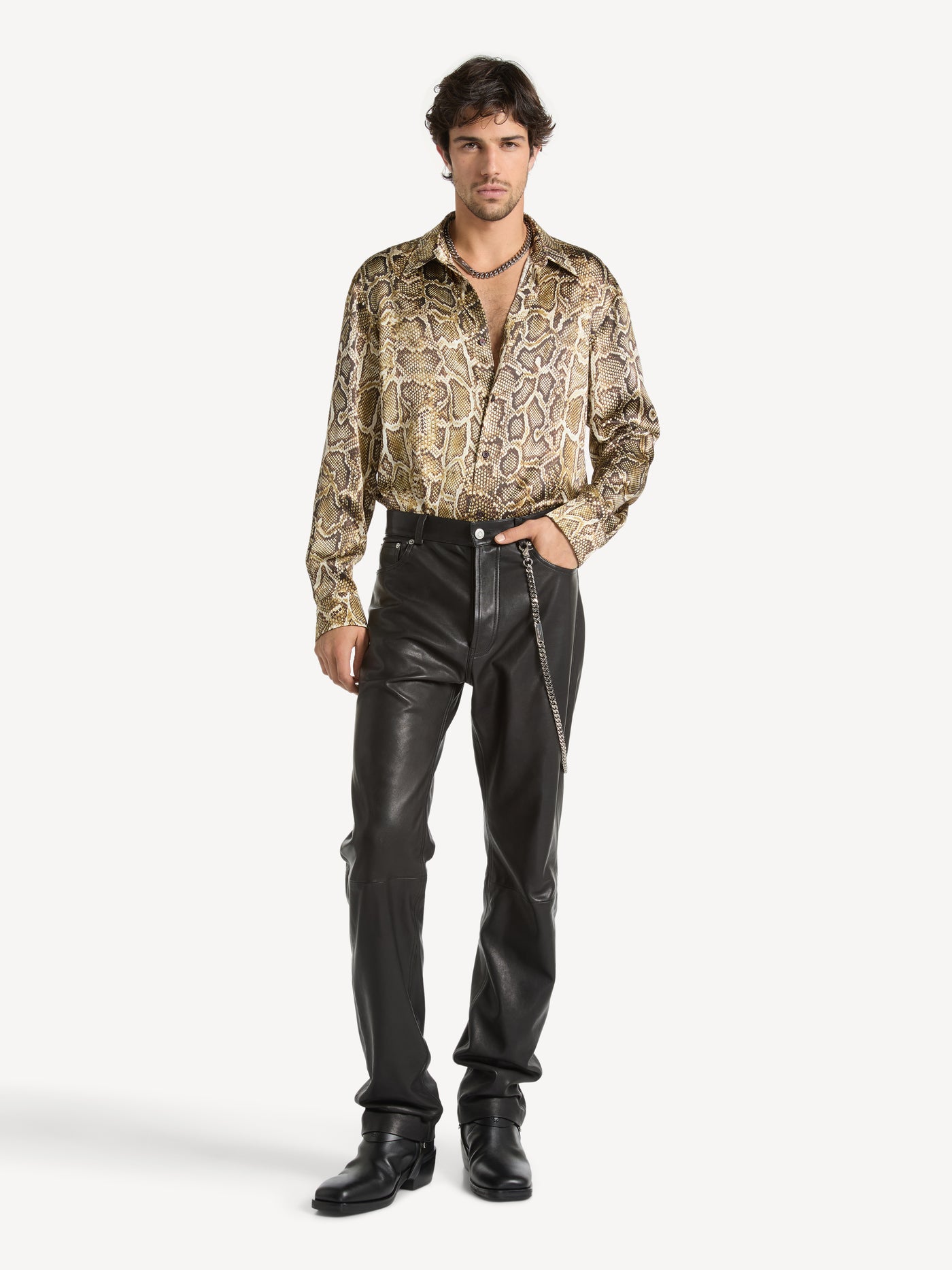 Normal geschnittenes Seidenhemd mit Python-Print
