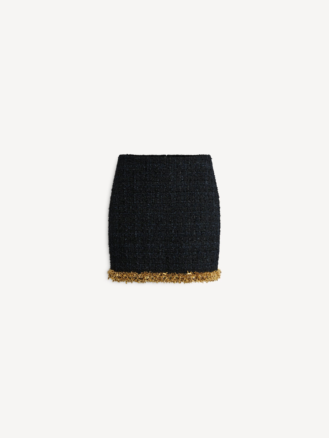 Falda corta de tweed con pasamanería bordada
