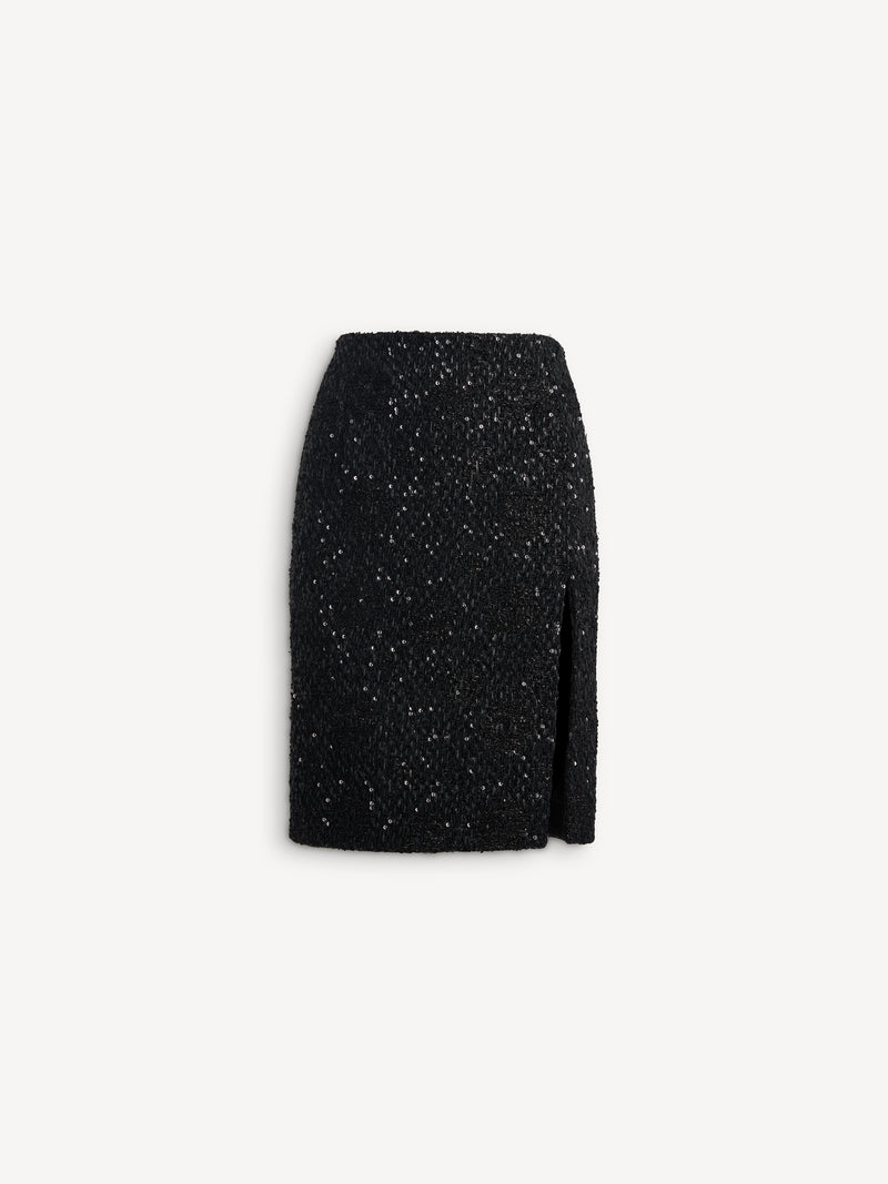 Falda midi de tweed con lentejuelas