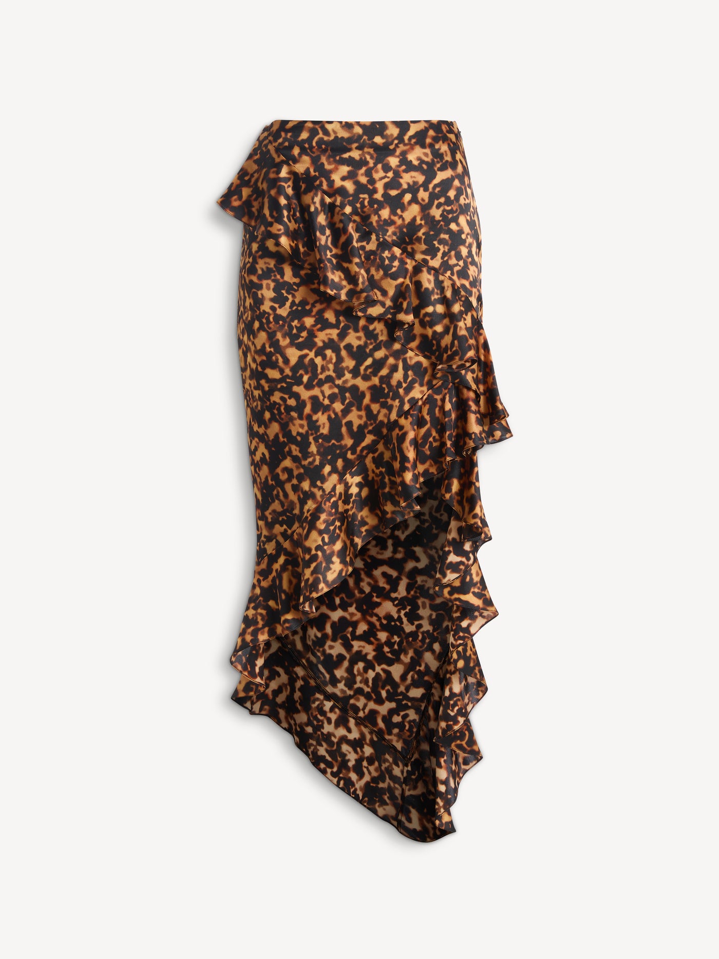 Ruffled skirt in printed silk satin