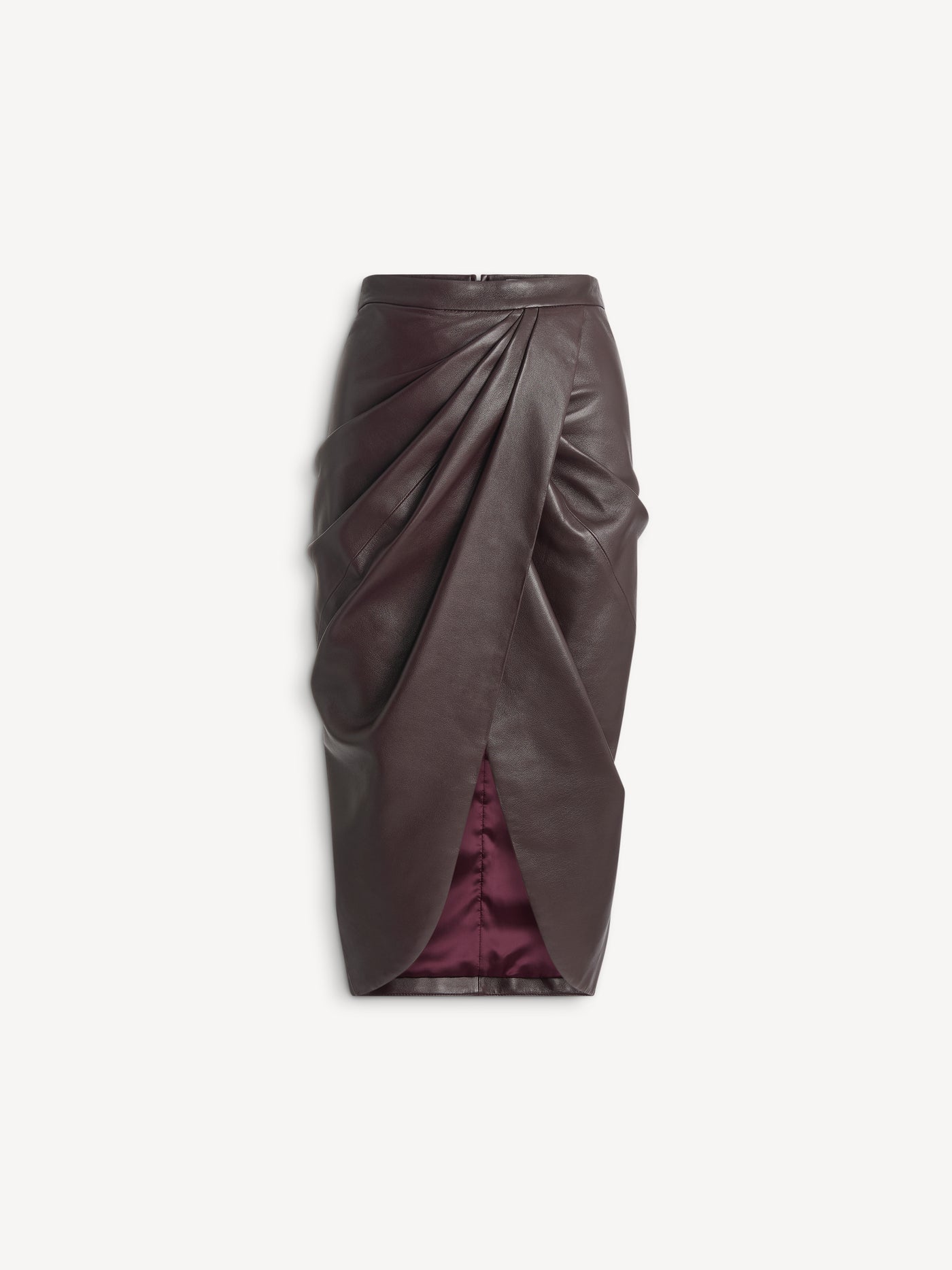 Draped midi skirt in smooth lambskin