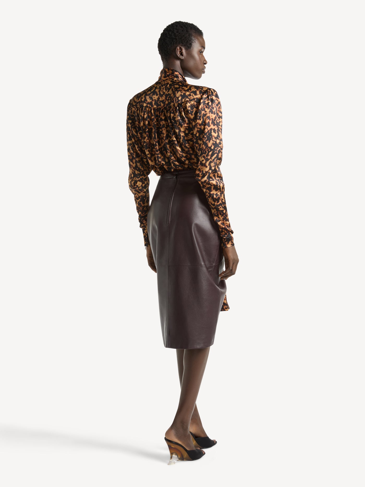 Draped midi skirt in smooth lambskin