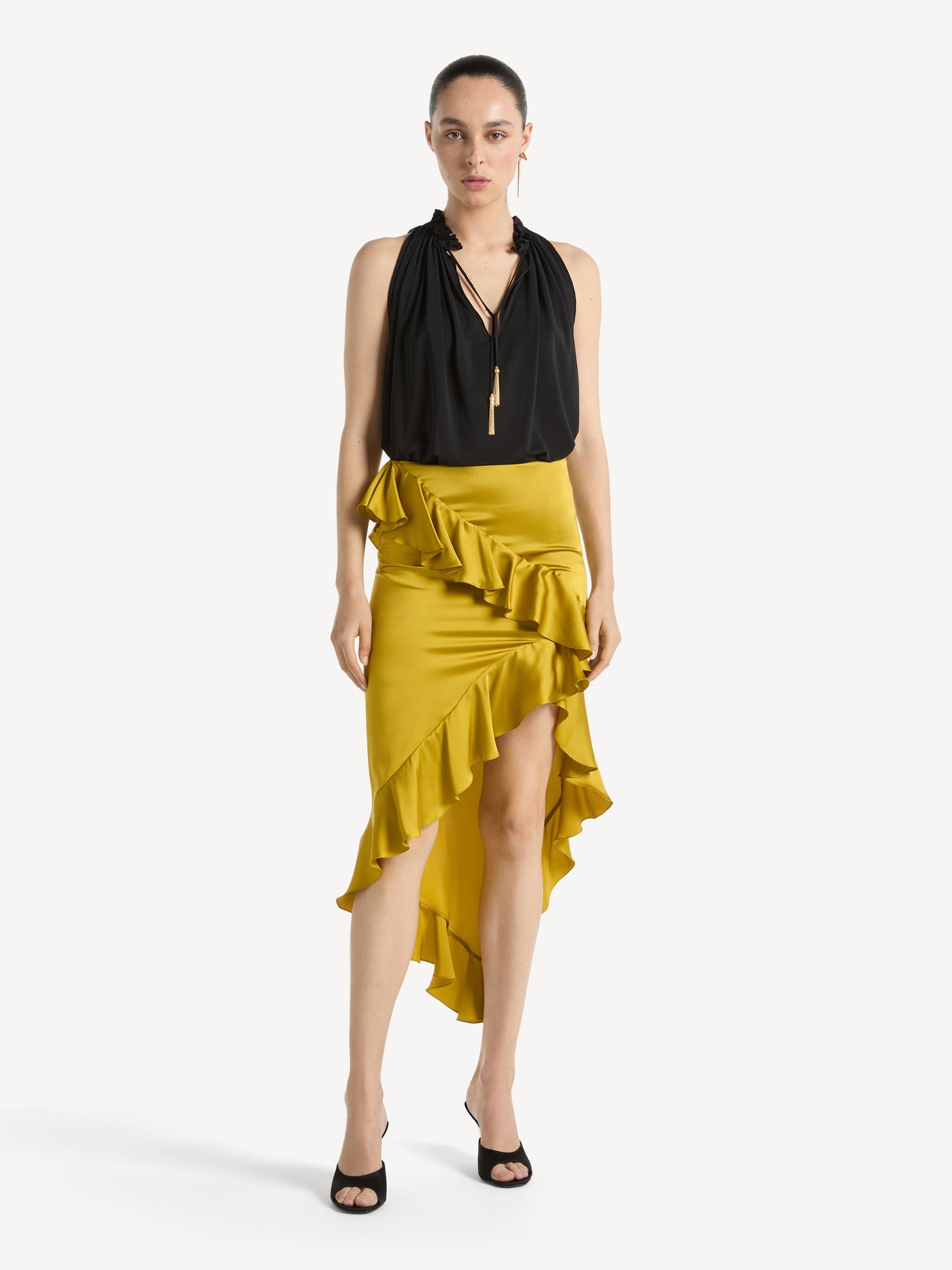 Ruffled silk satin skirt