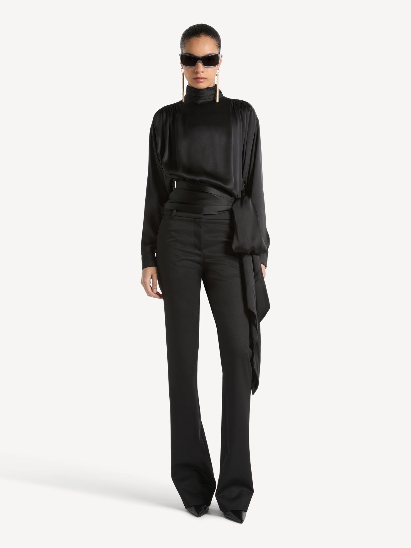 Silk satin blouse with tie detail